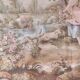Wall tapestry type Gobelins middle 20th country decoration polychrome shepherds, shepherdesses and sheep