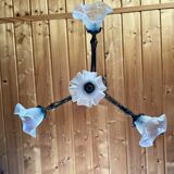 Large bronze chandelier, opaline tulip, early 20th century