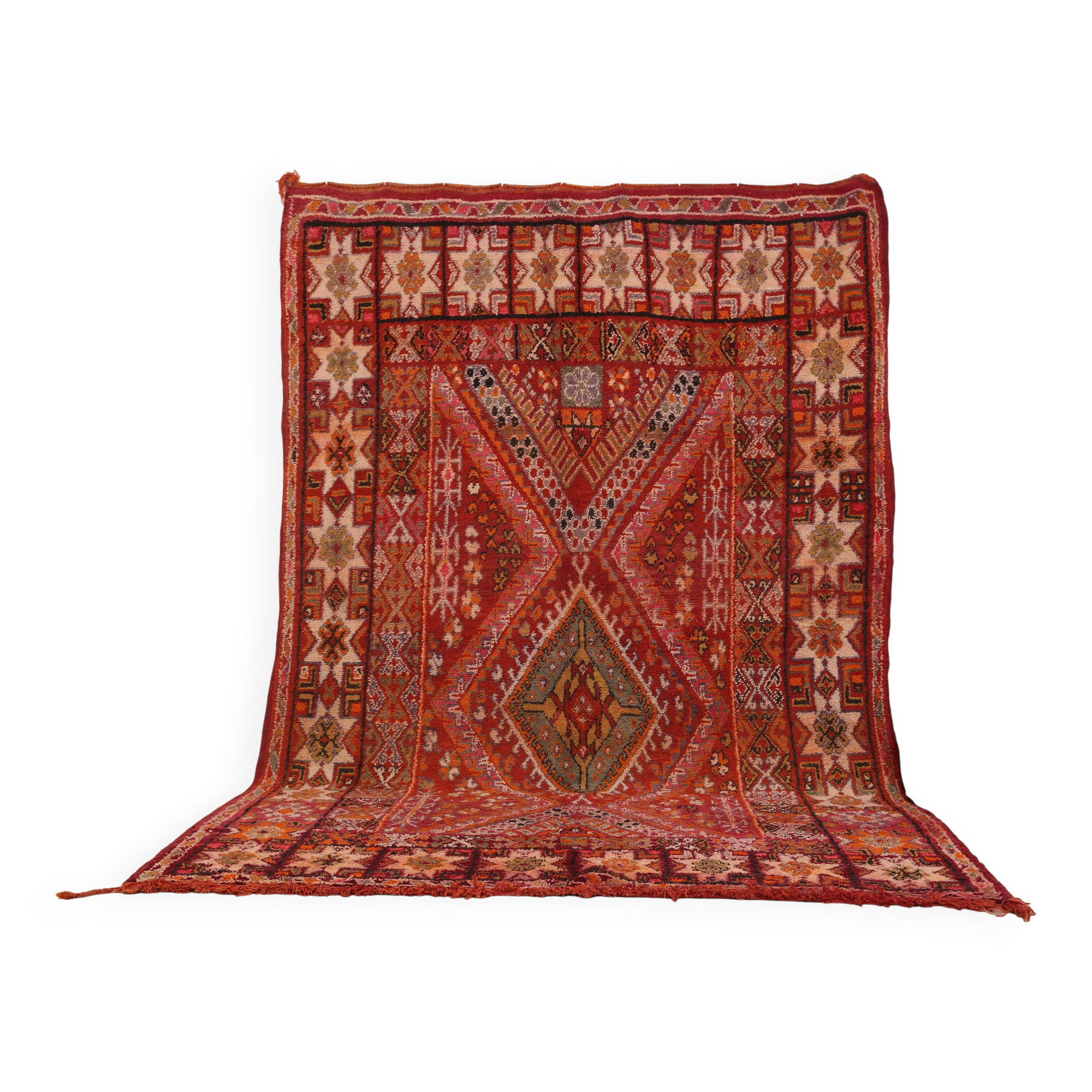 Vintage Moroccan Wool Rug 214 x 325 cm, Berber Handmade Rug Unique