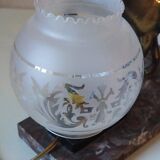 French Art Deco hunting dog on a marble base with a switched lamp.