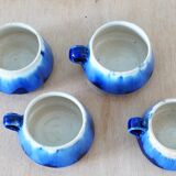 Service of 4 blue ceramic cups and saucers from the 1950s