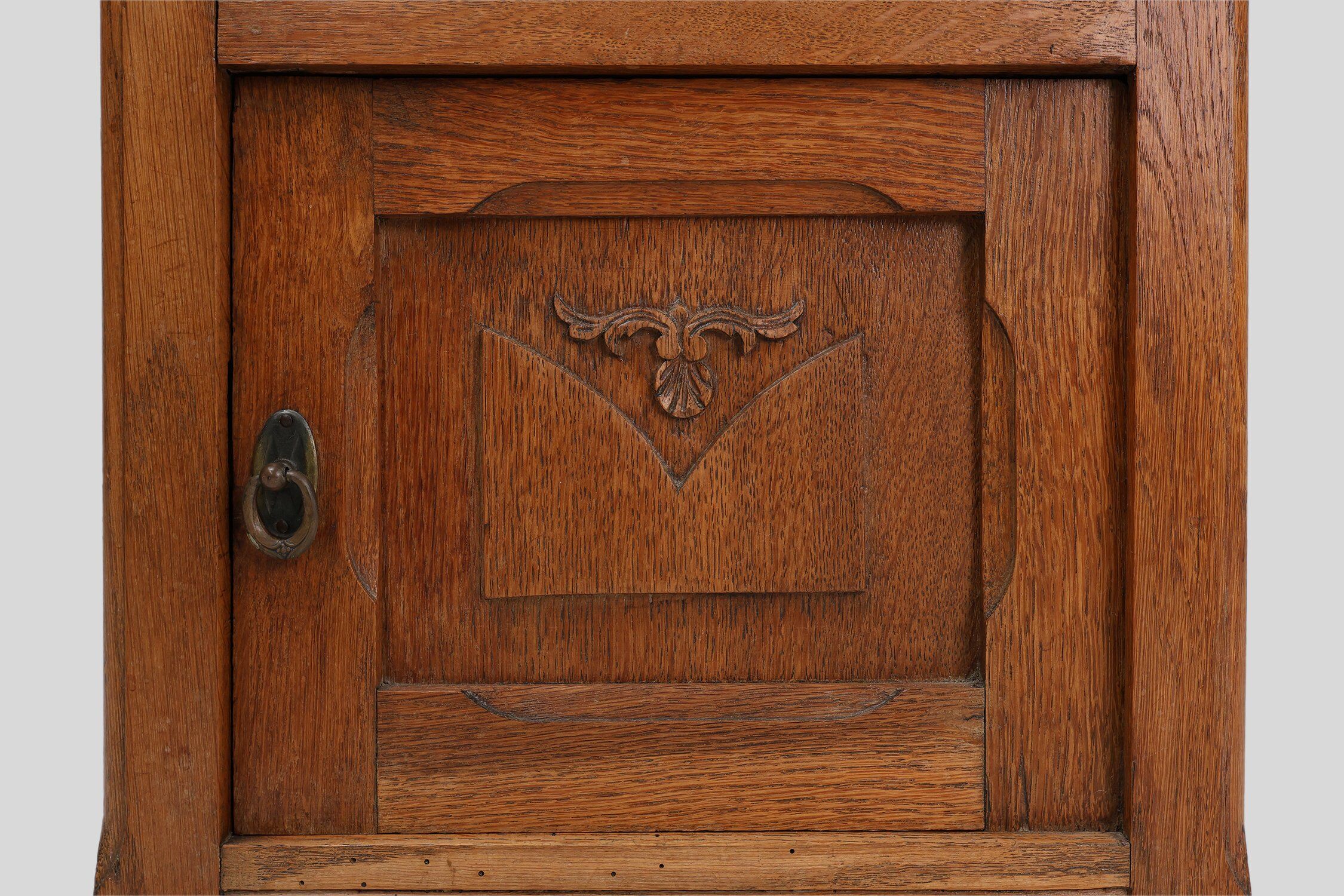 French Art Deco Nightstand in Oak with Pink Marble Top, 1930s