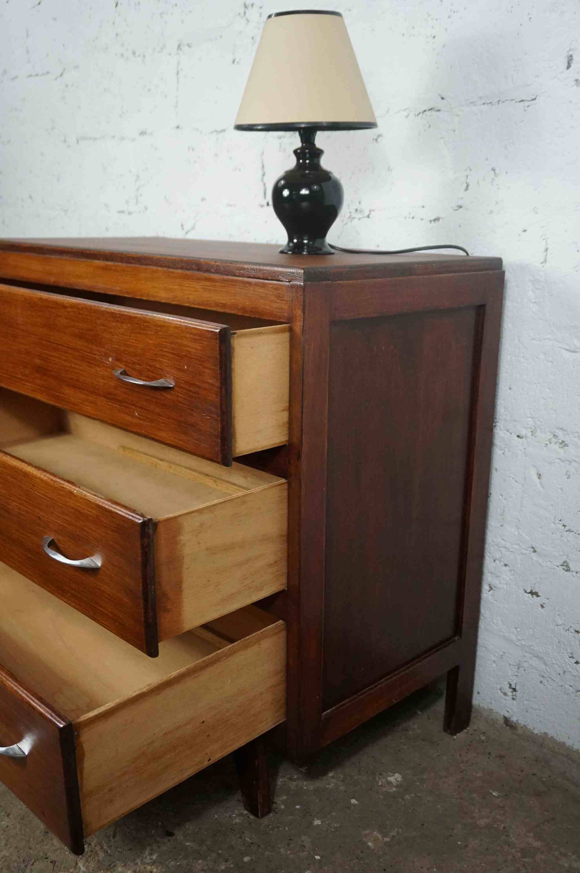 vintage 50s chest of drawers with three drawers and compass feet