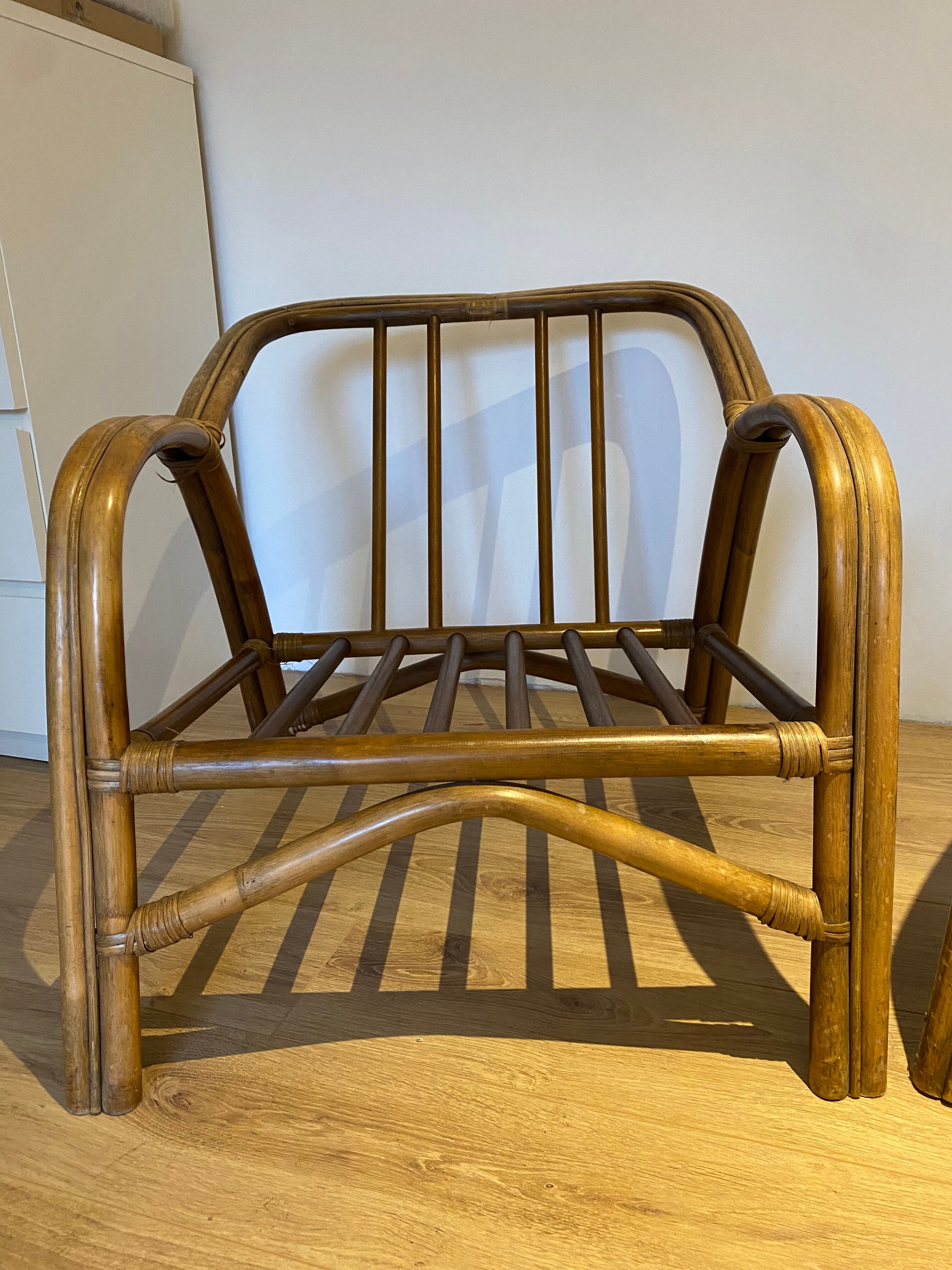 Pair of vintage rattan bamboo armchairs