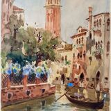 Watercolor painting "canals of Venice" Italy early XX° by W. Scotty