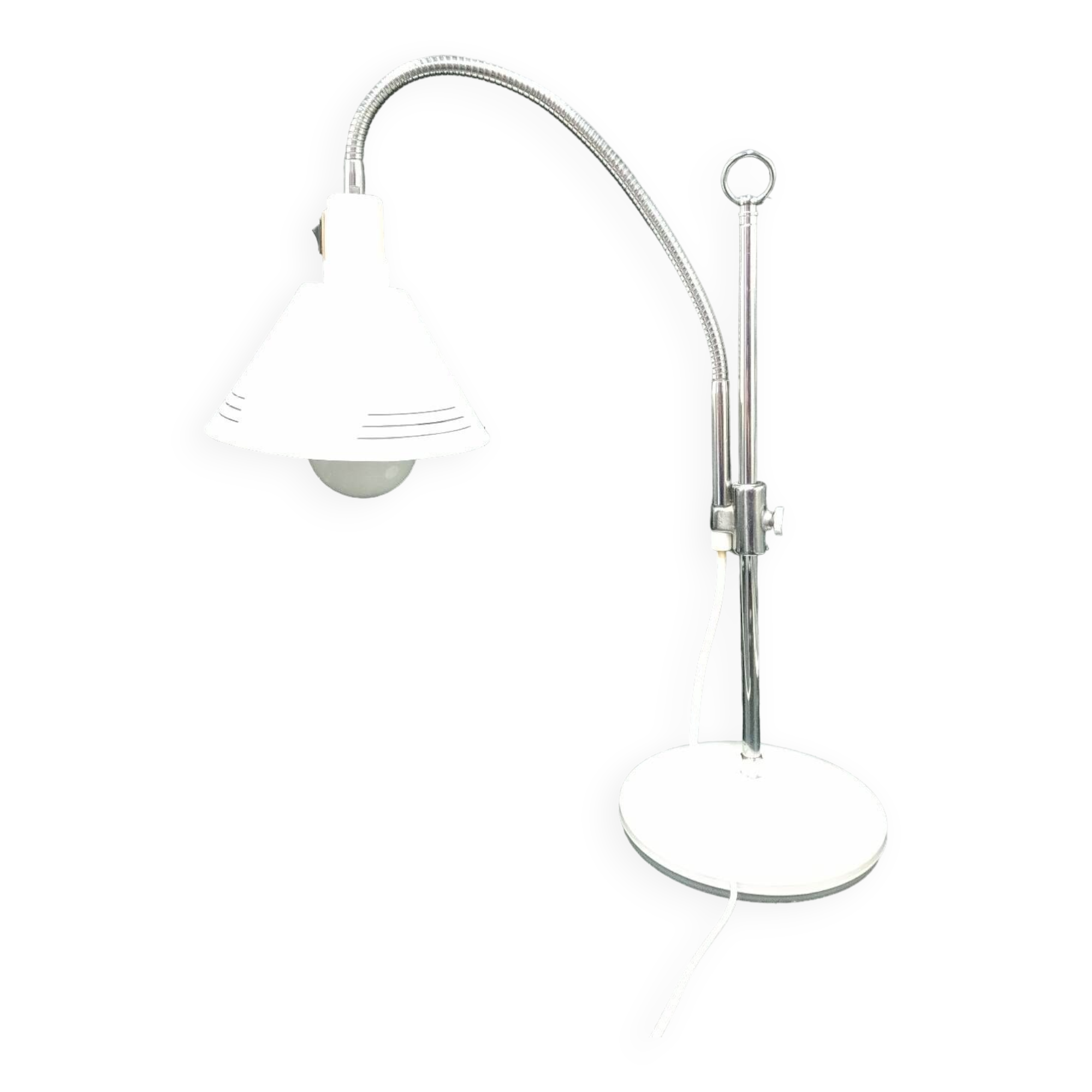 White flexible aluminor chrome and sheet metal table lamp 1970 pop art design