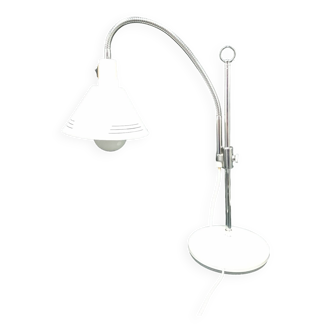 White table lamp aluminor flexible chrome and sheet metal 1970 pop art design