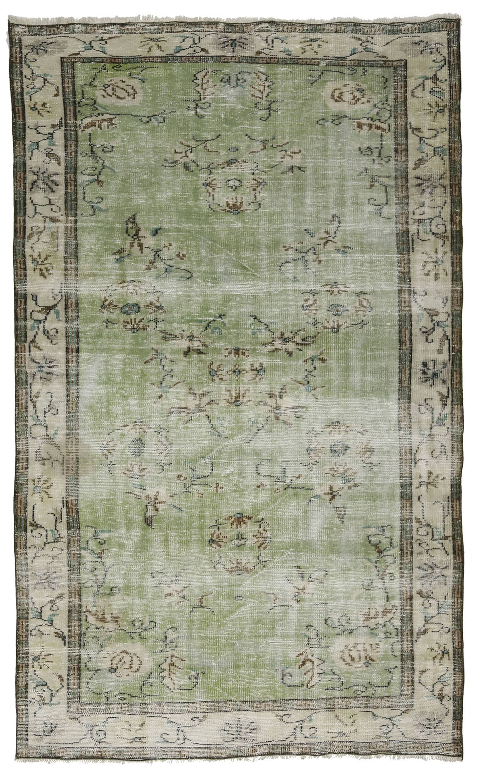 Grand tapis kilim vintage – vert menthe et crème 261 cm x 160 cm
