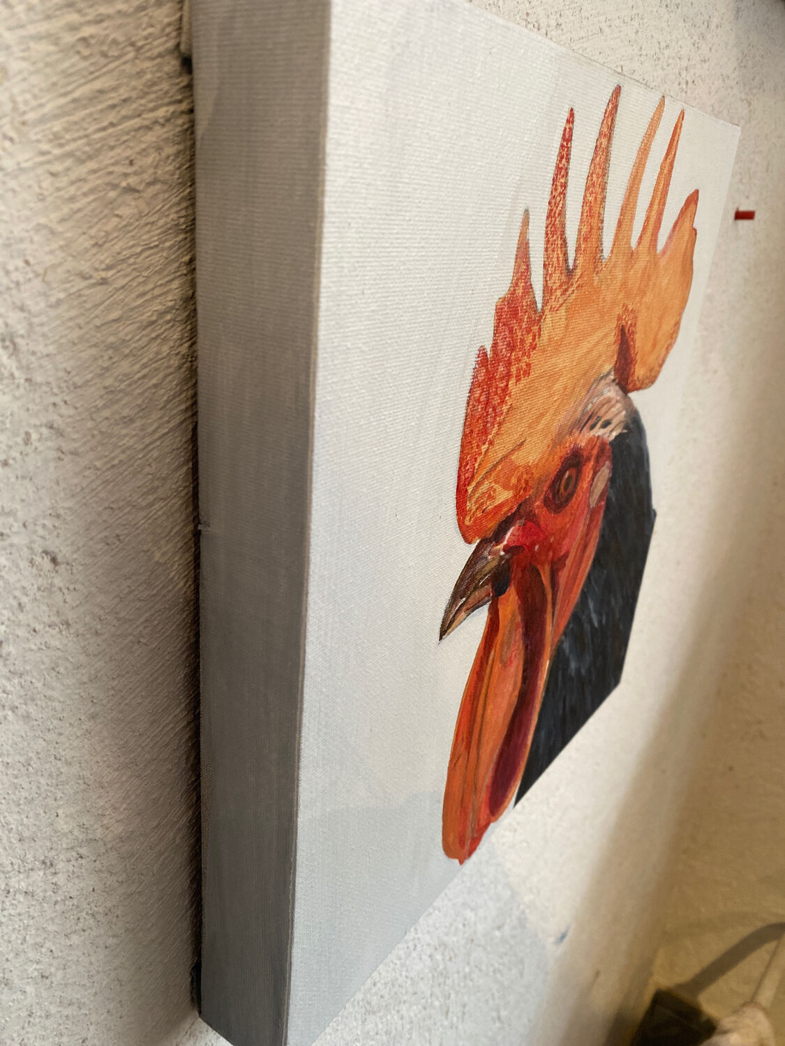 Rooster painting,  oil on canvas / 29 cm