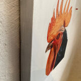 Rooster painting,  oil on canvas / 29 cm