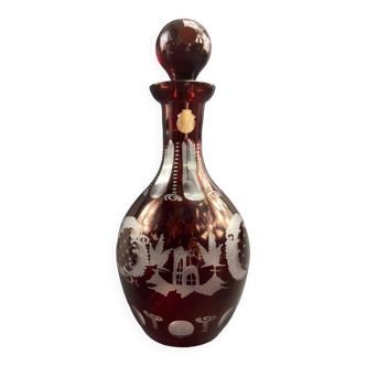 Stained glass carafe with Bohemian engraved decoration