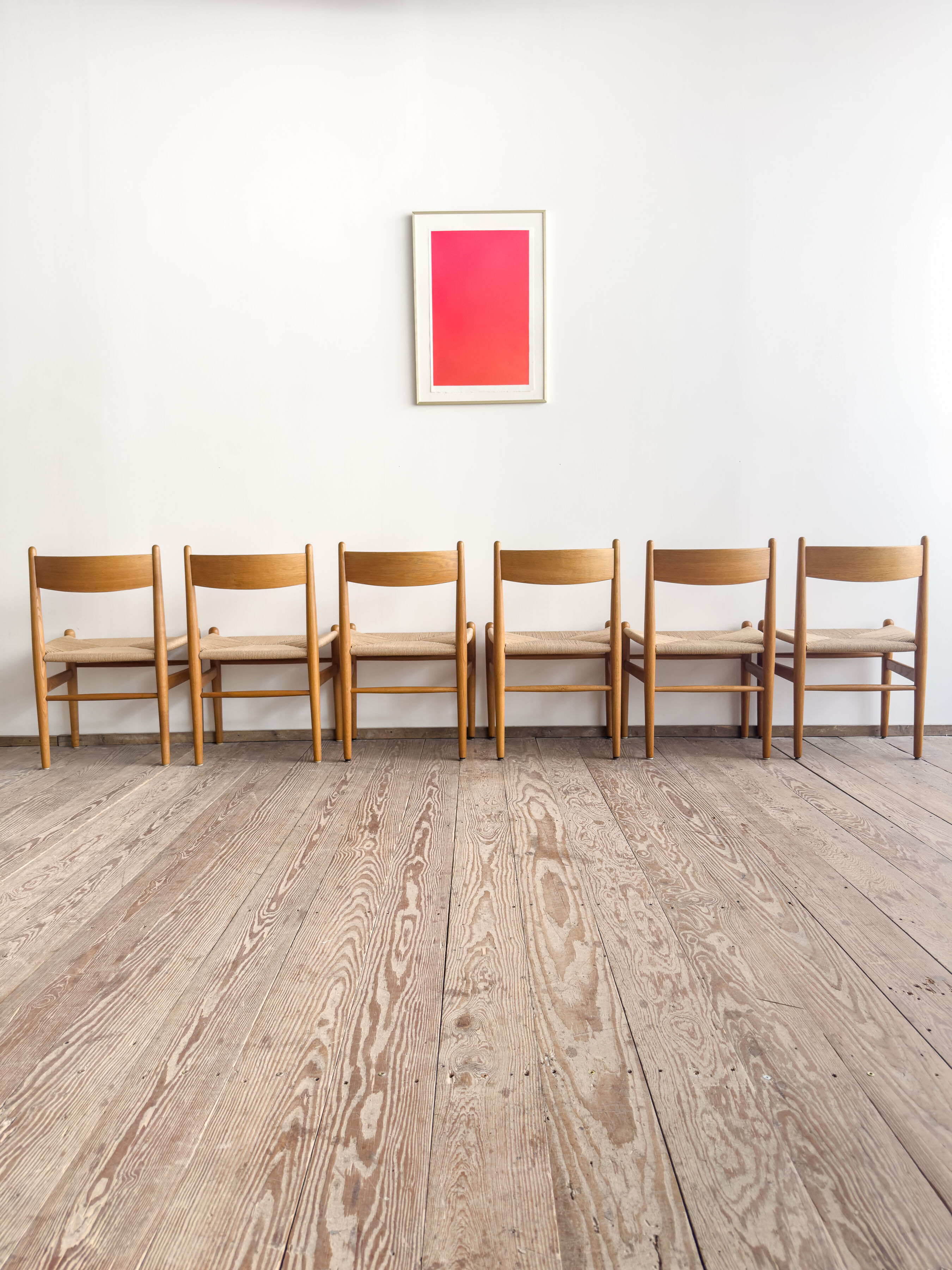Ensemble de 6 chaises CH36 de Hans J. Wegner en chêne, corde danoise