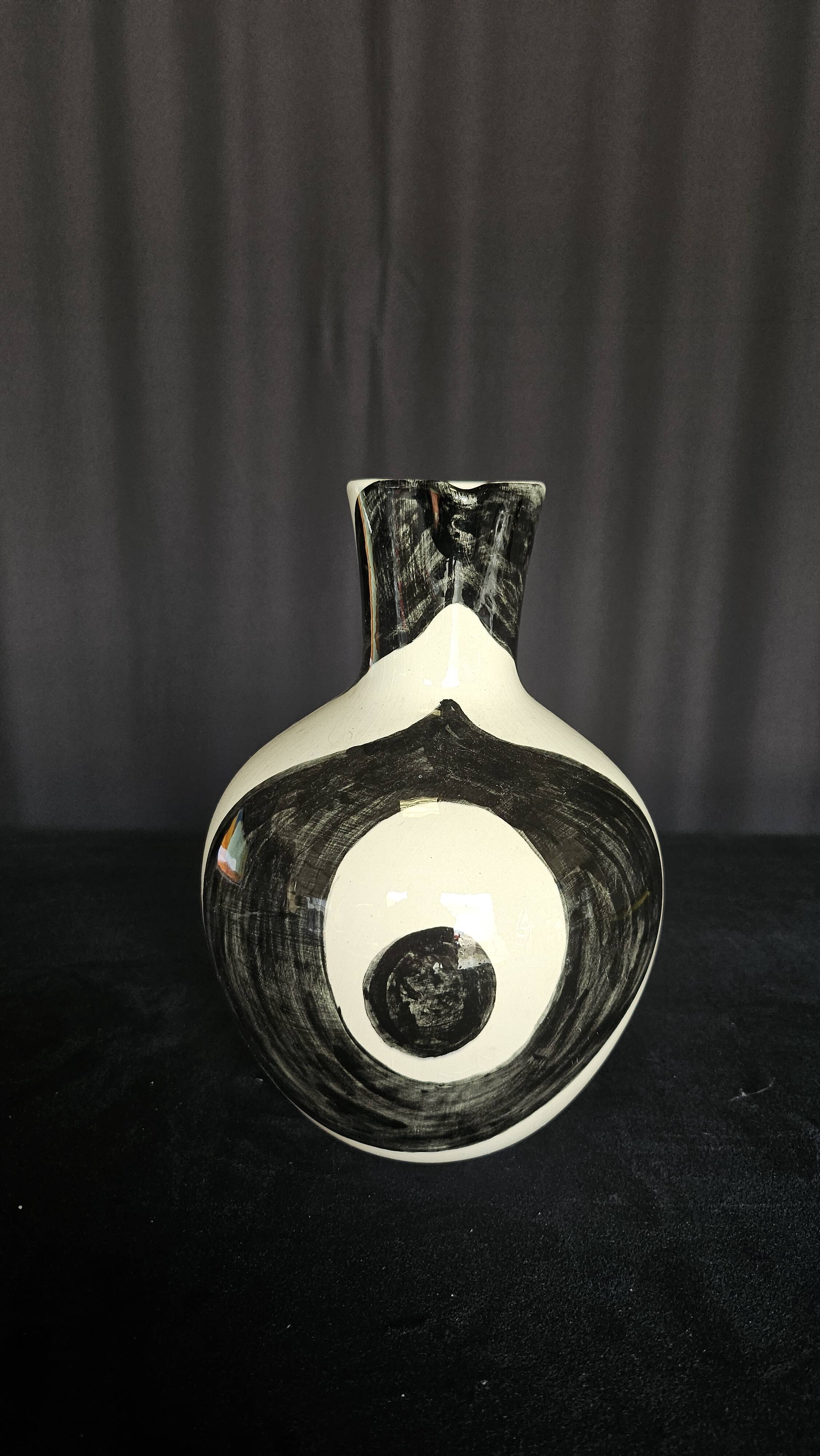 Black & white ceramic pitcher