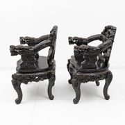 Pair of Chinese Qing Dynasty Carved Dragon Armchairs,Ebonized Hardwood,19th