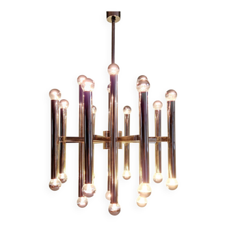 Large vintage chandelier in chrome metal, G. Sciolari, 1970s