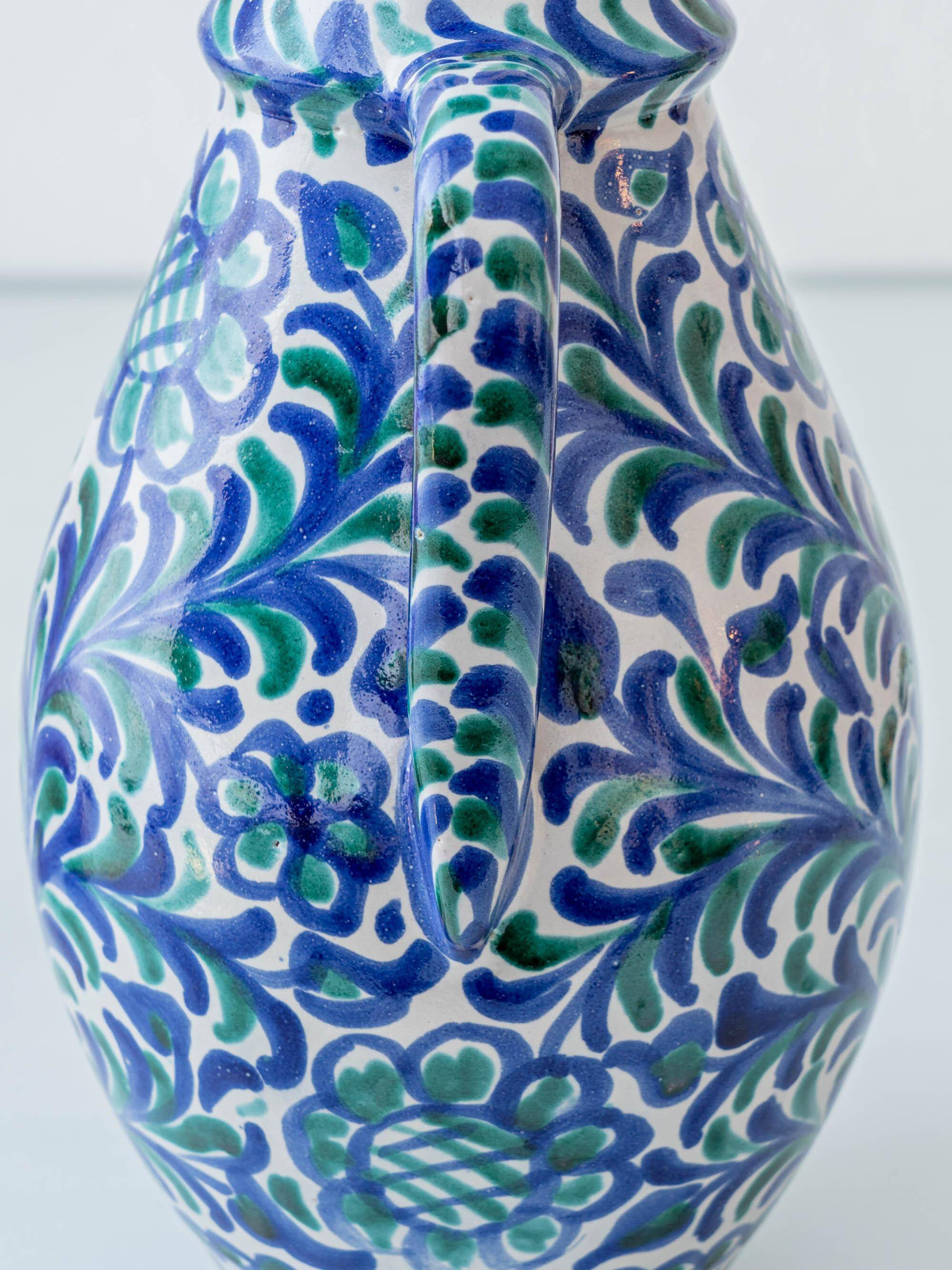Fajalauza ceramic table lamp with hand-woven shade, Granada, Spain.