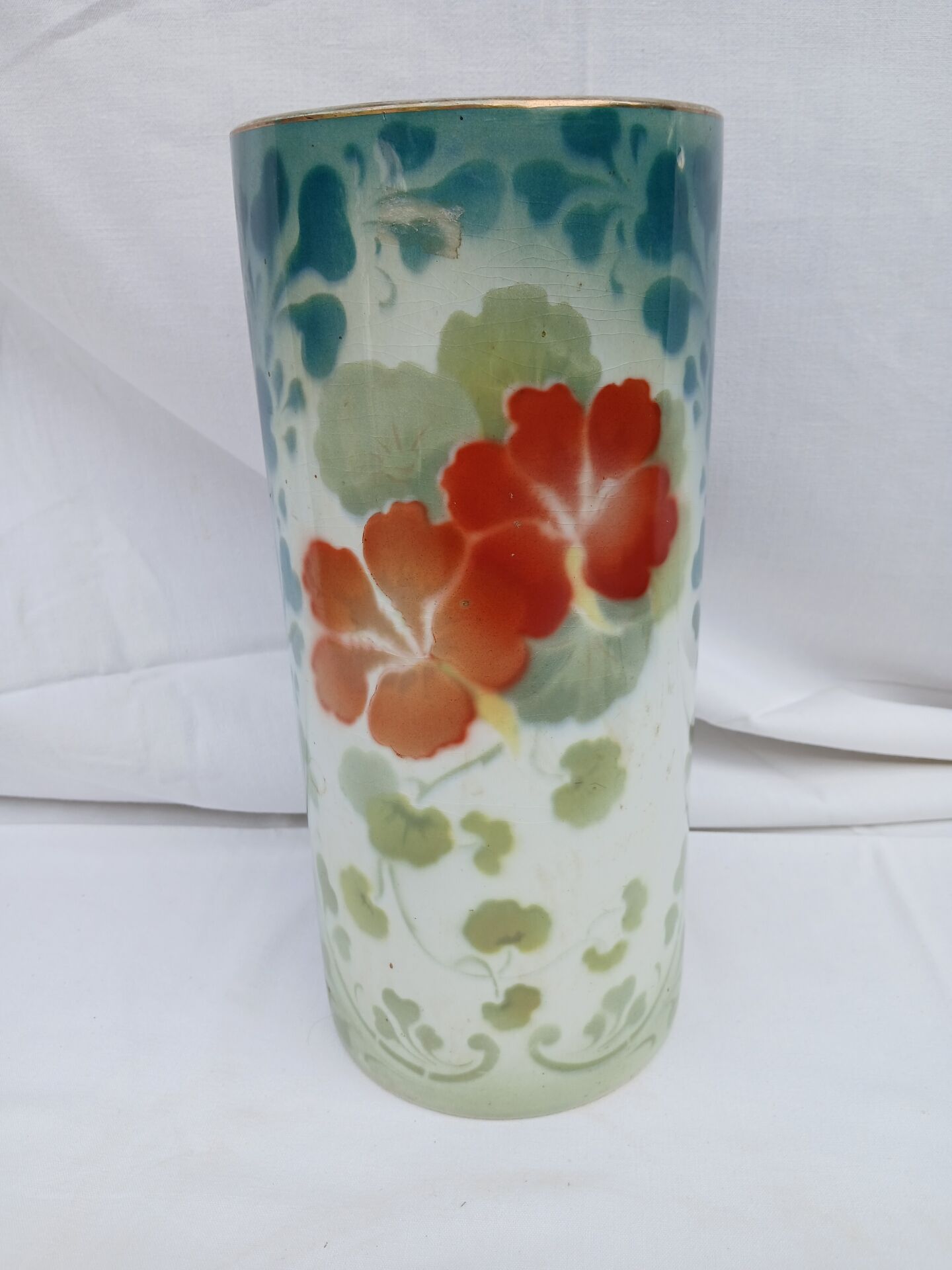 Vase tube ancien K&G Lunéville - décor fleurs