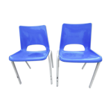 Pair of blue child chairs vintage school office plastic 70s