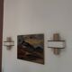 Pair of marble wall lights with fabric shades