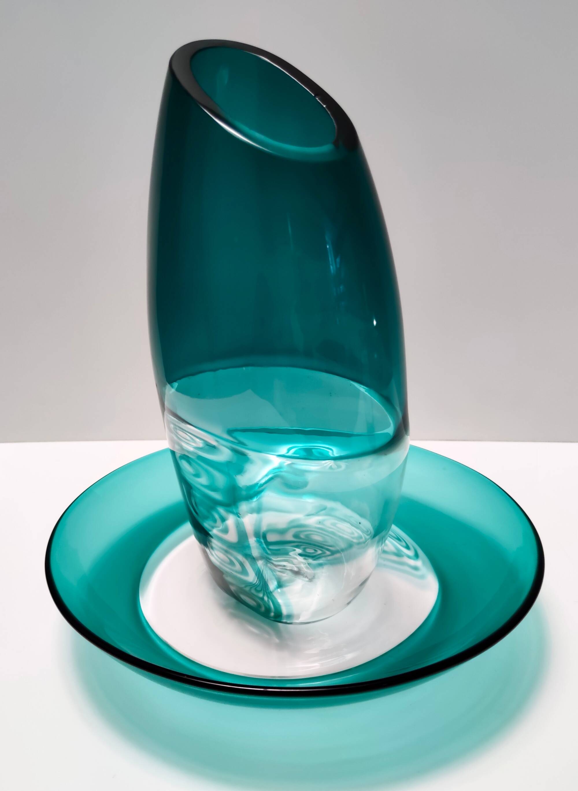 Postmodern Teal and Transparent Murano Glass Plate by La Murrina, Italy