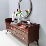 High-Quality Walnut Chest of Drawers with a Thick Glass Top, Italy
