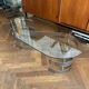 70s oval design coffee table in glass with chrome legs