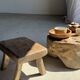 Small stool, rectangular accent stool in solid teak wabi-sabi H26.