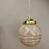 Vintage art deco globe pendant light in pink and gold Clichy glass