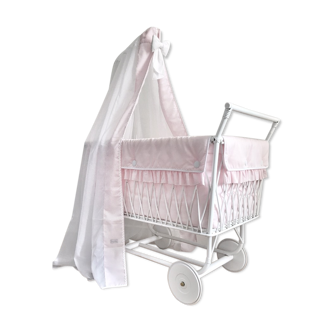 Lit bébé rétro vintage roulotte en bois blanc