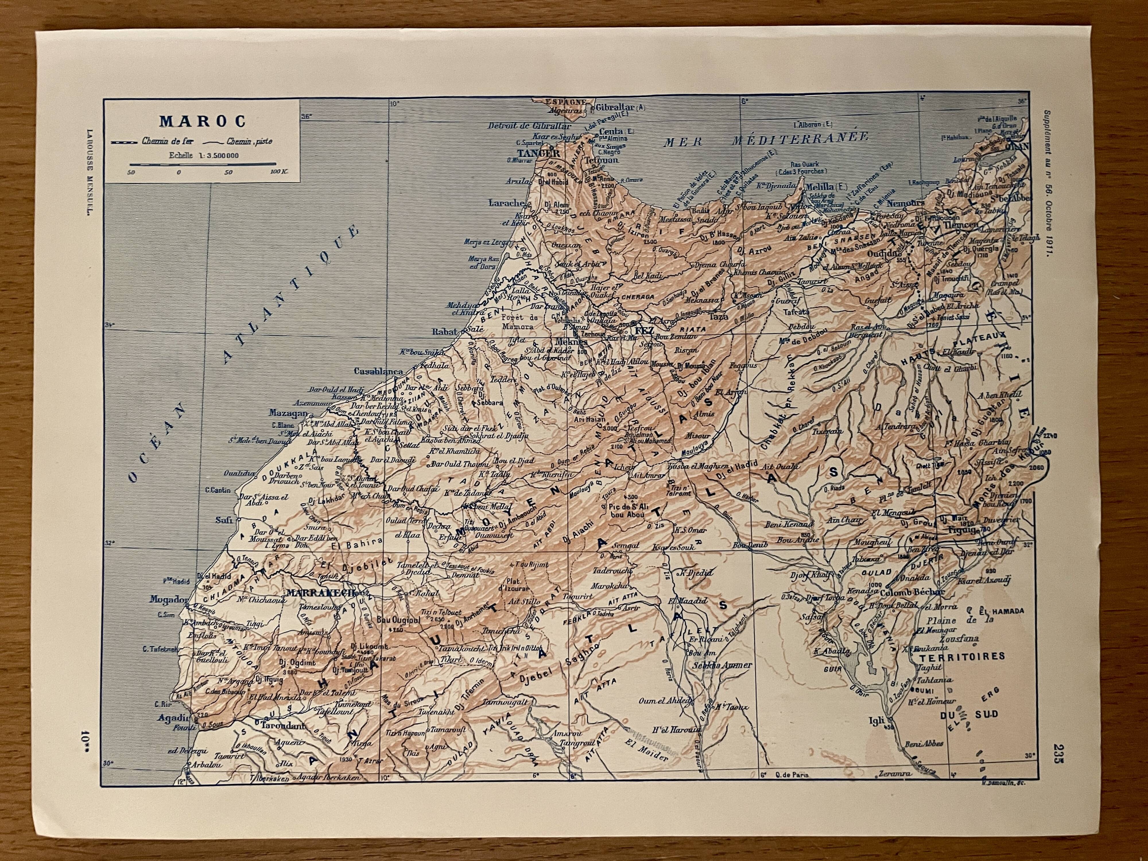 Old map of Morocco - 1910