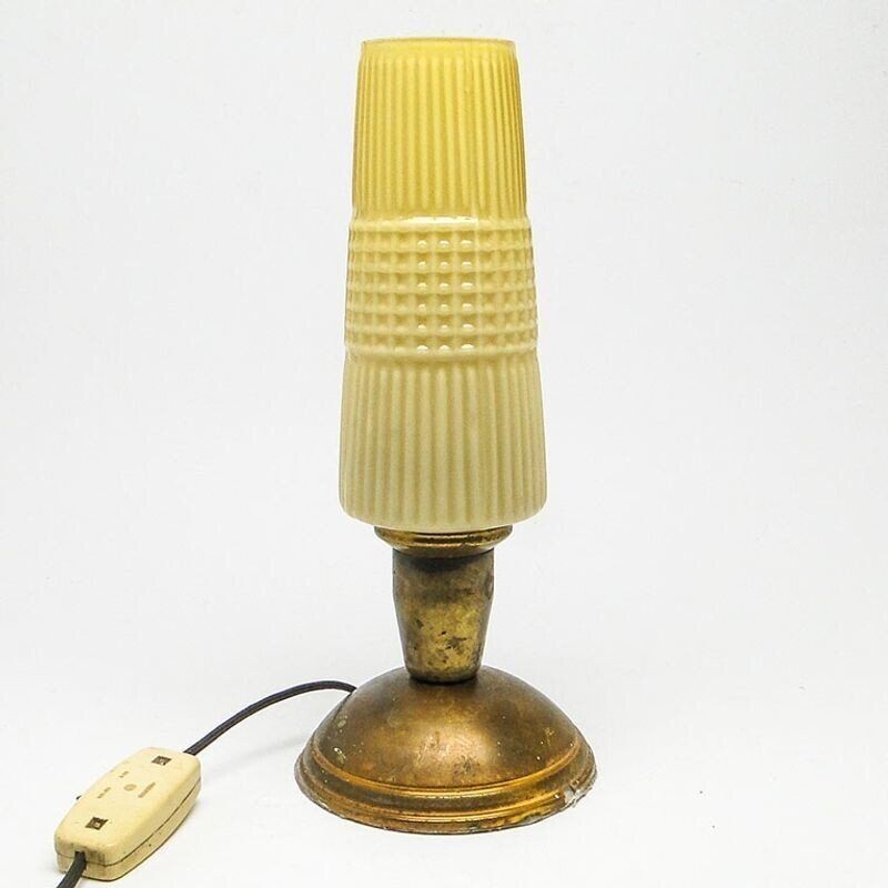 Postmodern bedside lamp in brass and glass, Poland, 1970s