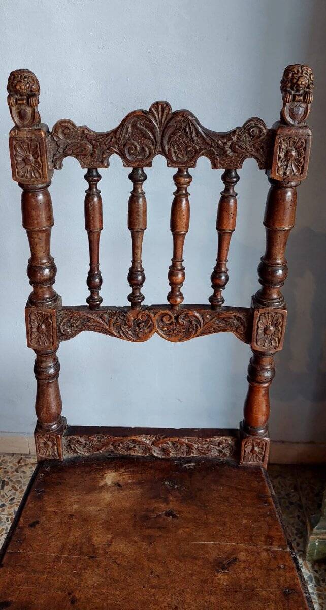 Rare pair of carved chairs, Italian manufacture from the 17th century