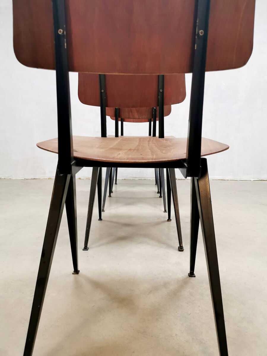 Set of 5 vintage industrial stacking school chairs Galvanitas model S16