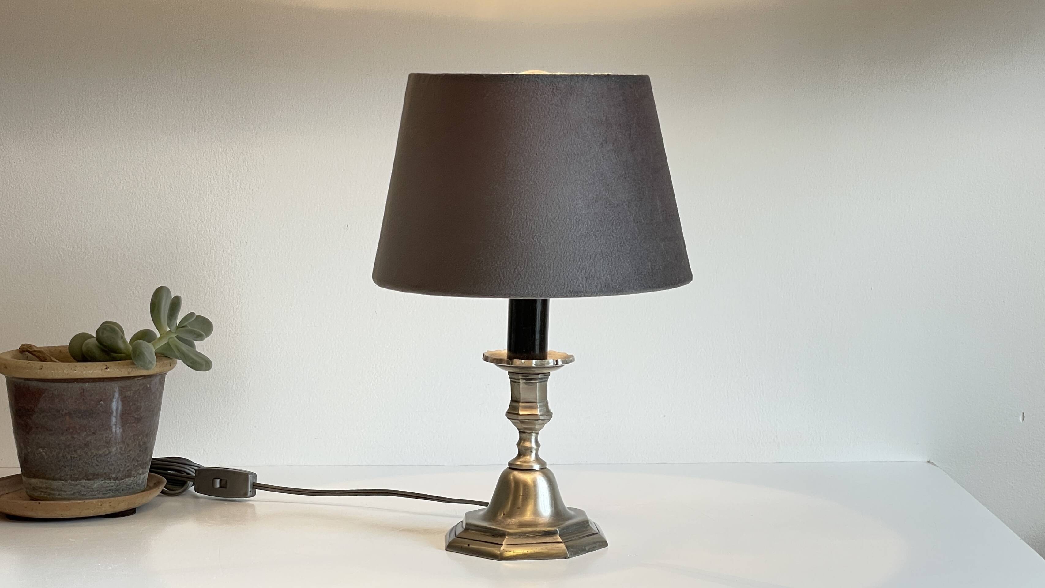 Lamp vintage steel and velvet candle holder