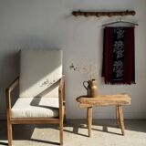 Large vintage wooden coat rack with 6 bamboo effect hooks L79