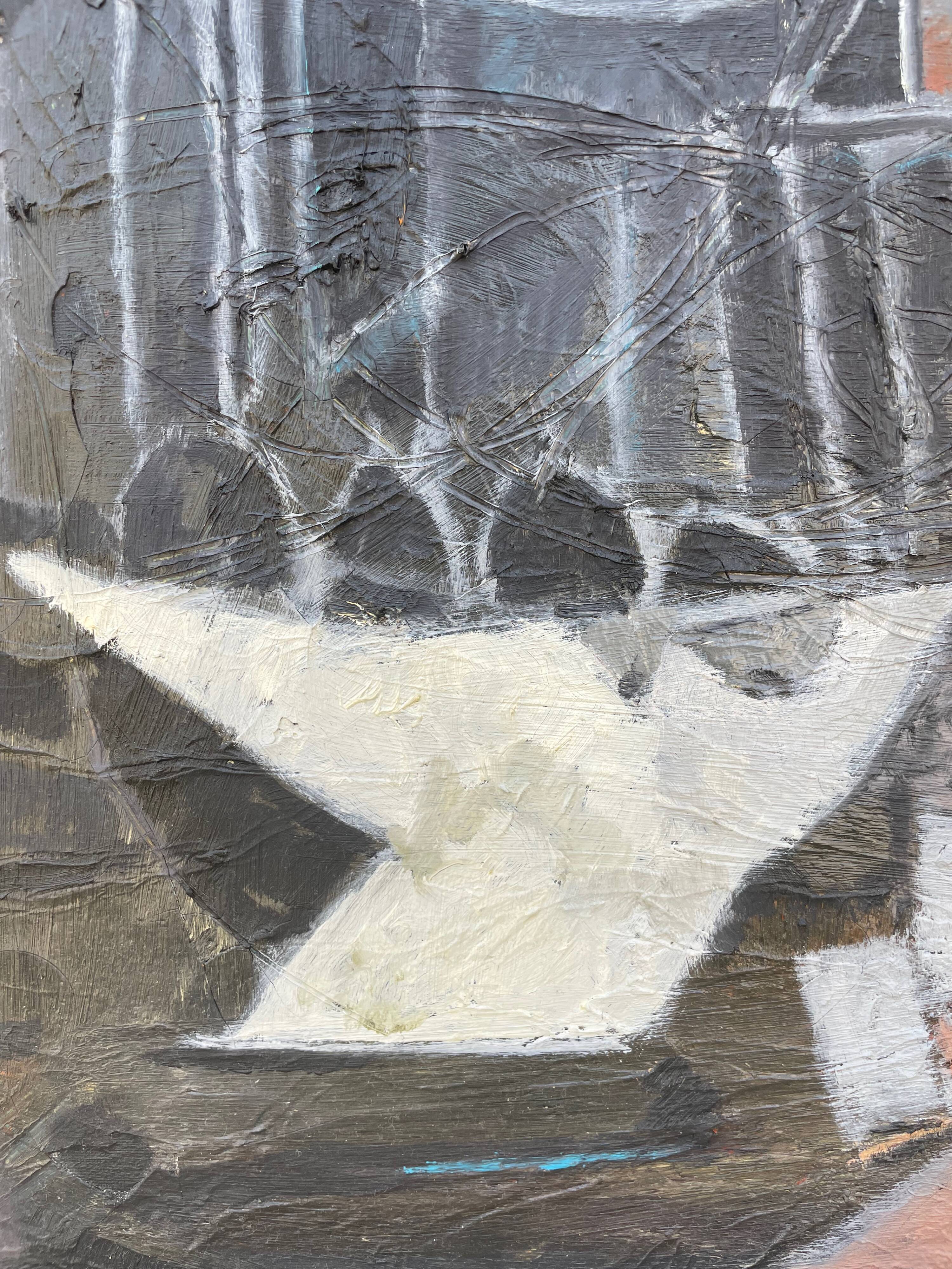 Painting modern still life painting with cubist bottle XXth