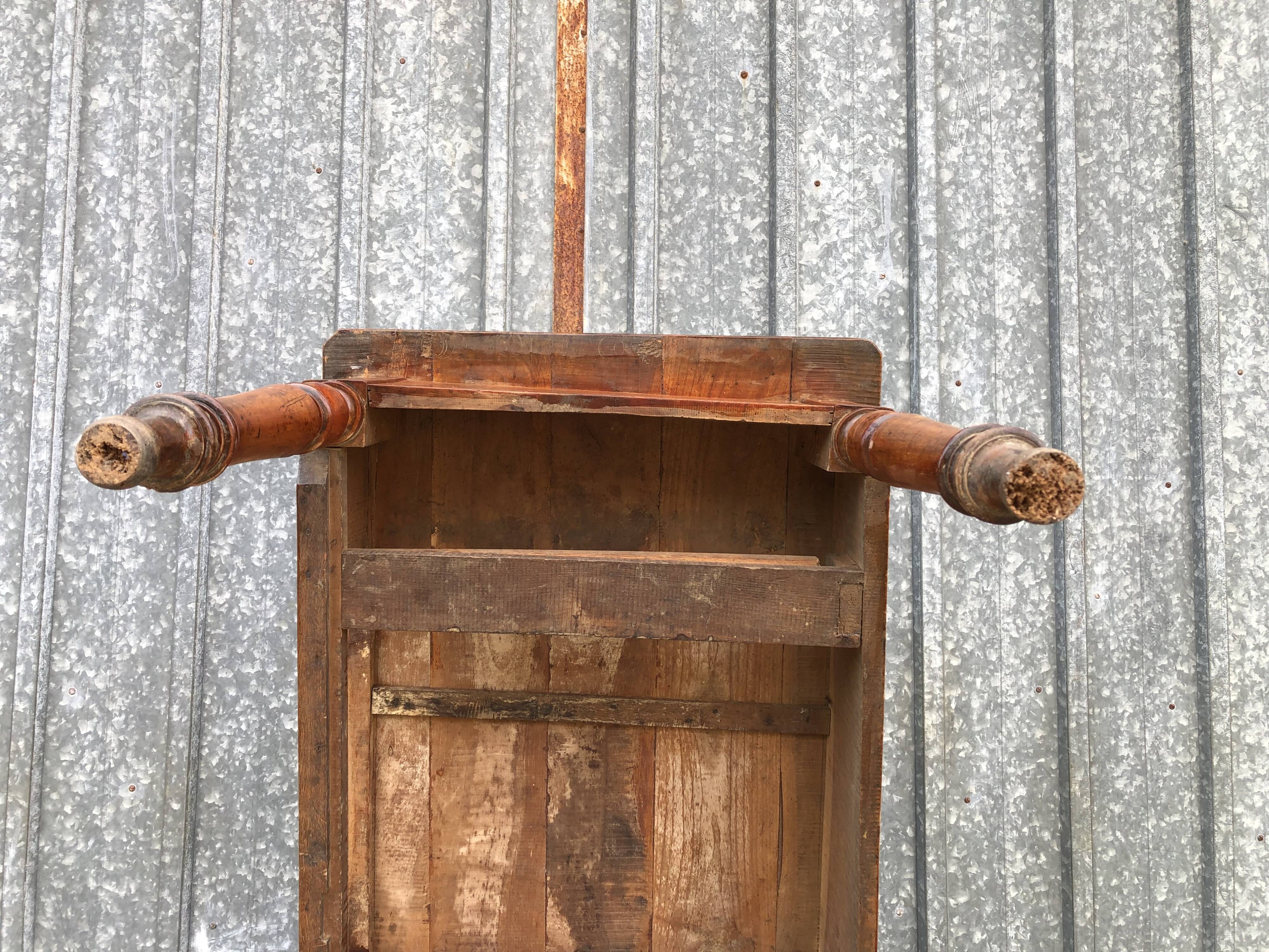 Old farmhouse table in solid cherry wood with 2 front drawers.
