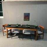 Oak farmhouse table, black top