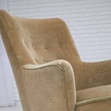 1970s, Danish armchair., original light green furniture velour.
