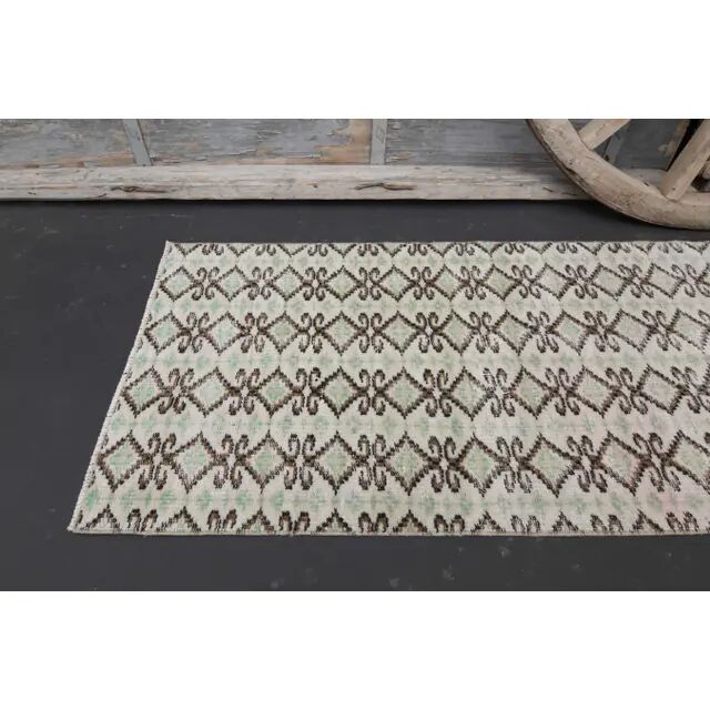 1970s Turkish Hand-Knotted Wool Cotton Beige Runner Rug 70x262