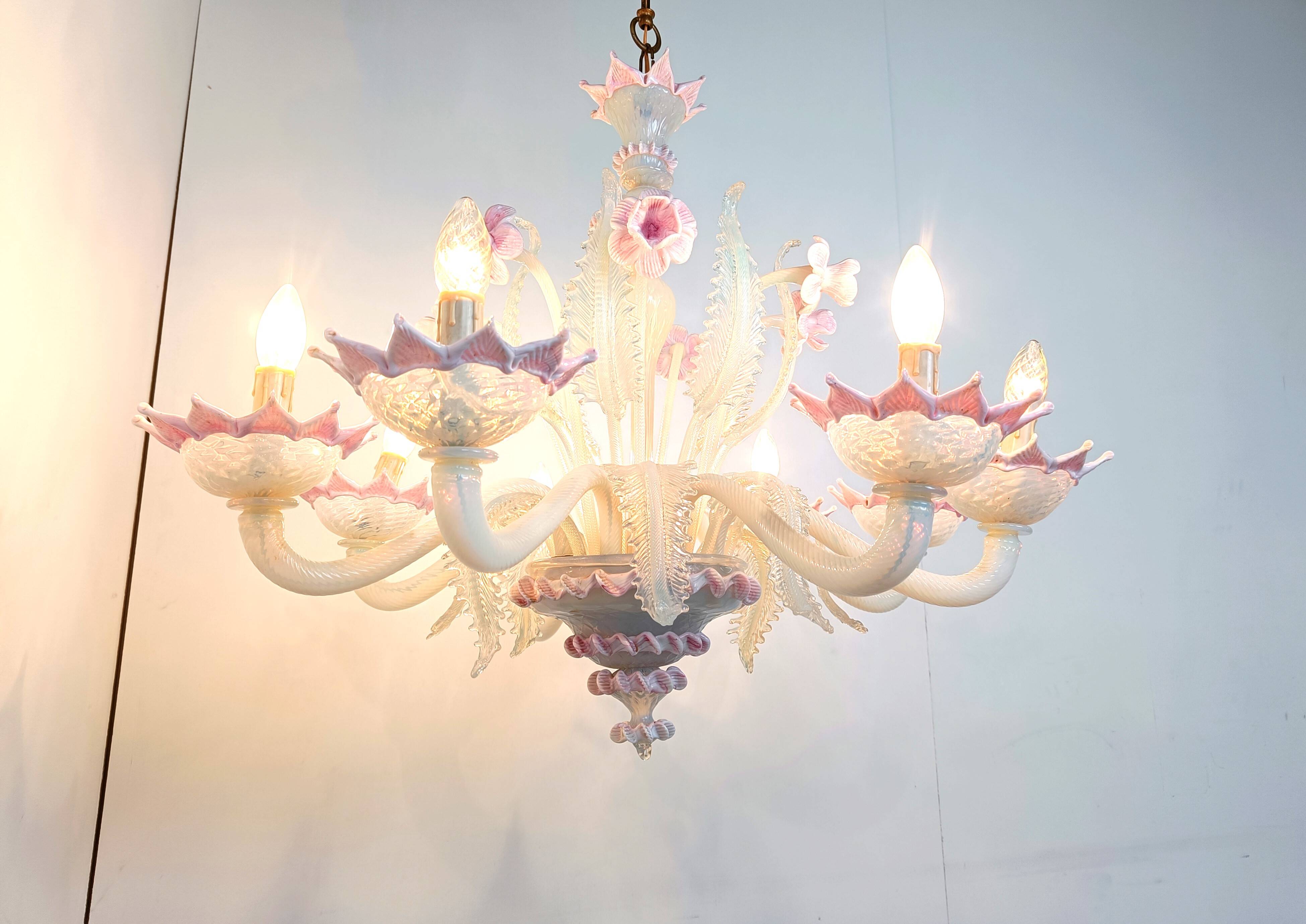 Vintage murano glass flower chandelier, 1950s