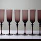 Set of 6 large vintage 70s-80s champagne flutes, violet blown glass