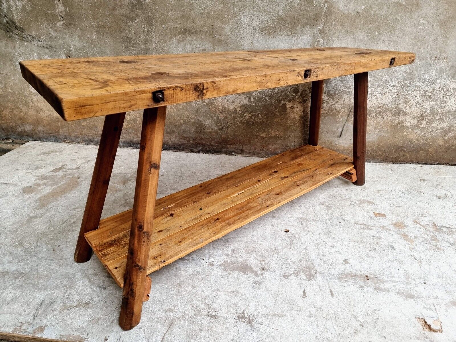 Old workbench side table or bathroom furniture