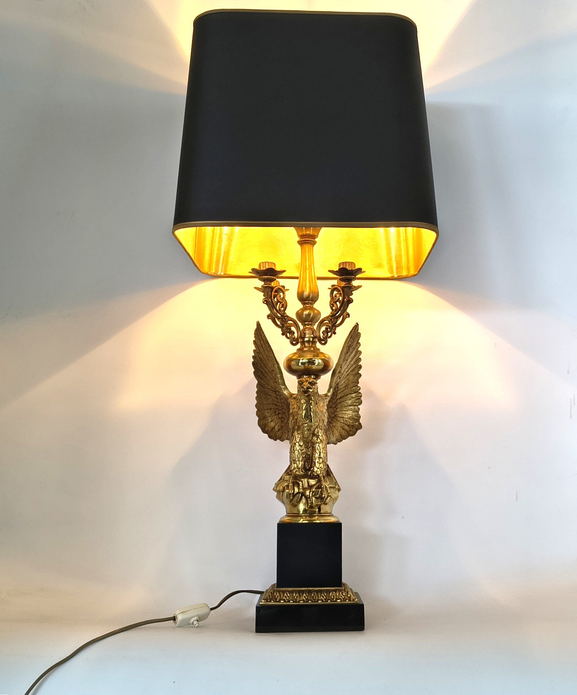 Empire style brass eagle table lamp by Lusterie Deknudt, 1970s