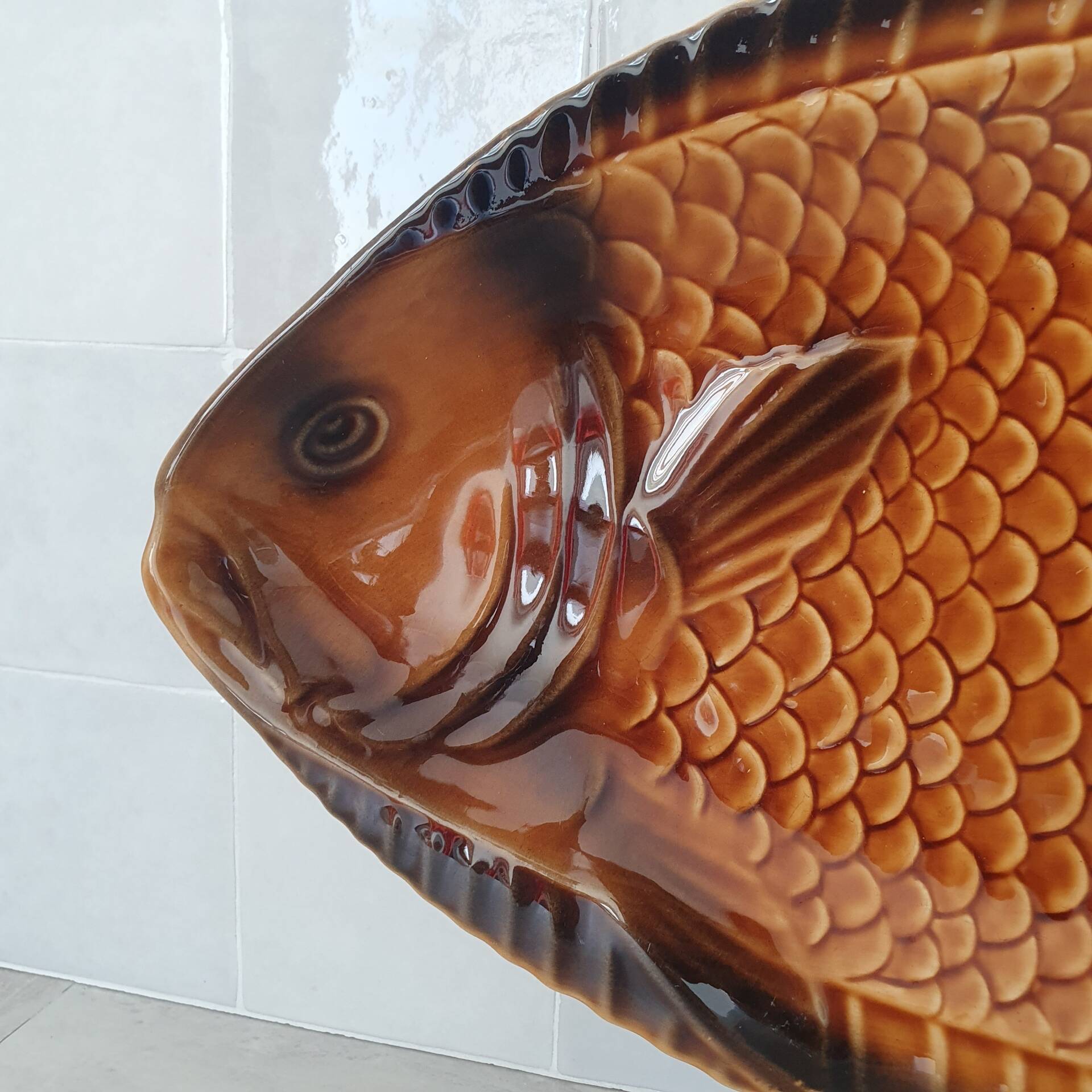 Sarreguemines / Large fish-shaped serving platter in Barbo ceramic