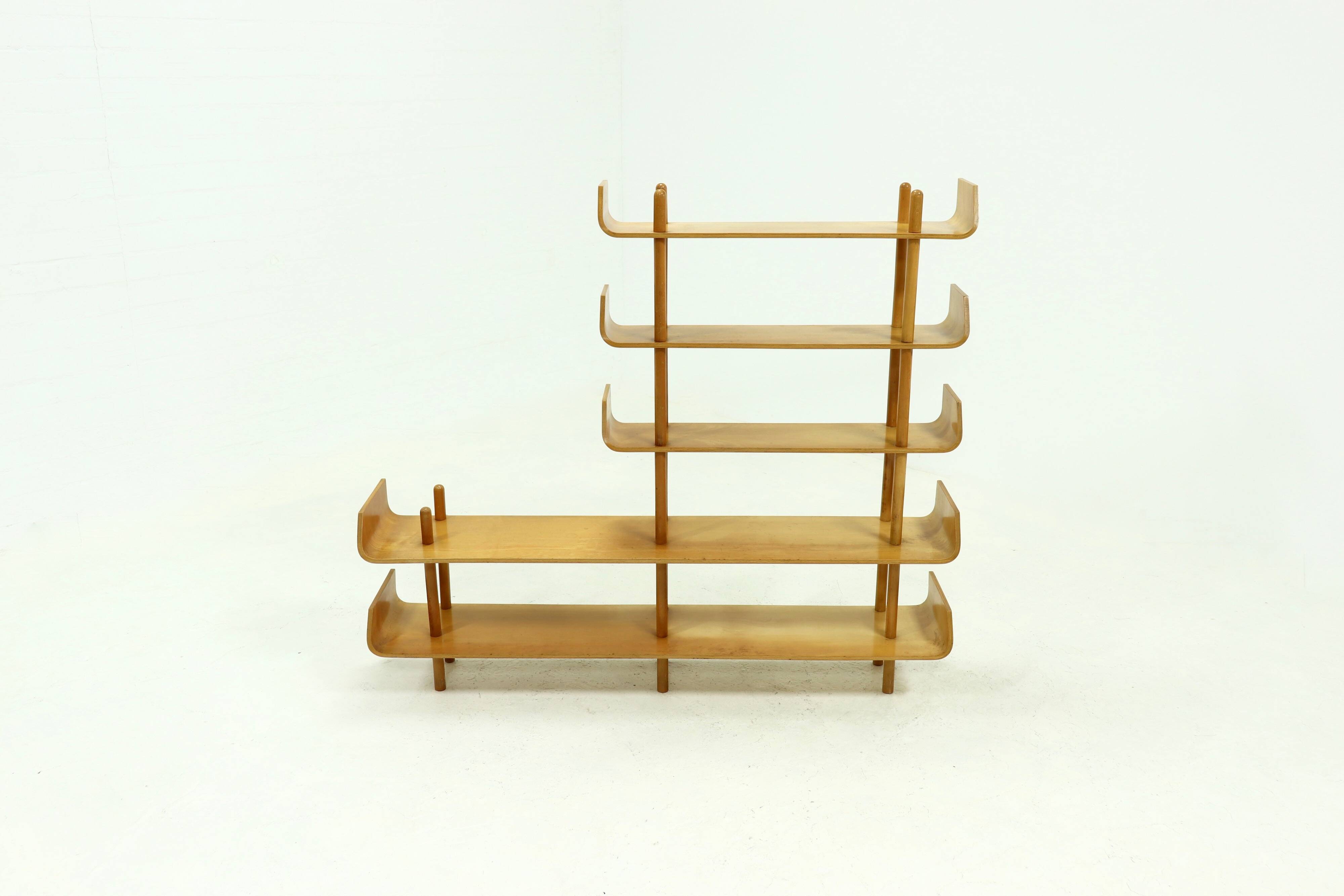 Large Birch Bookcase Shelving Unit by Willem Lutjens for Gouda Den Boer, 1953