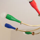 Vintage chandelier colorful brass 10 arms multicolored