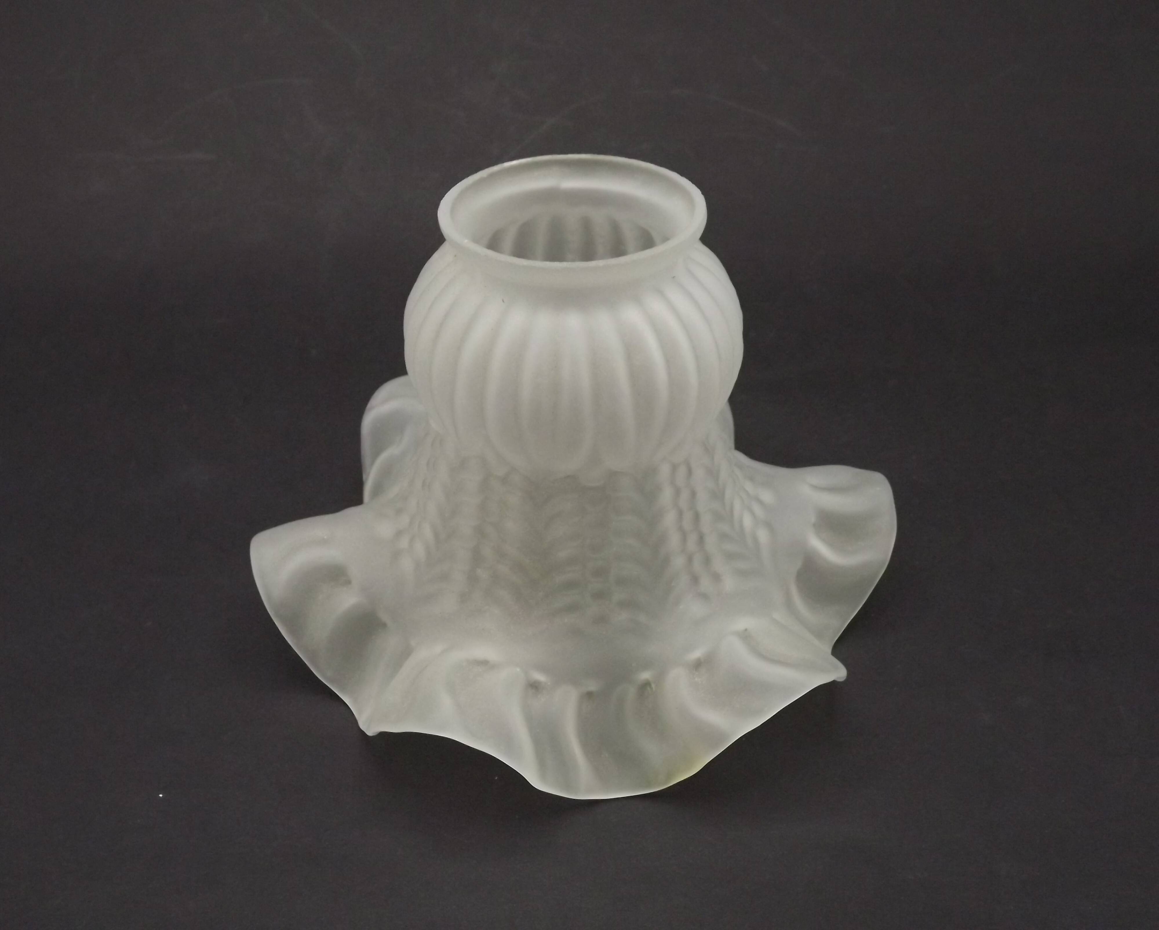 French vintage white opaque glass replacement shade with frilled edge.