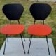 2 ant chairs in black and red skaï feet in black metal