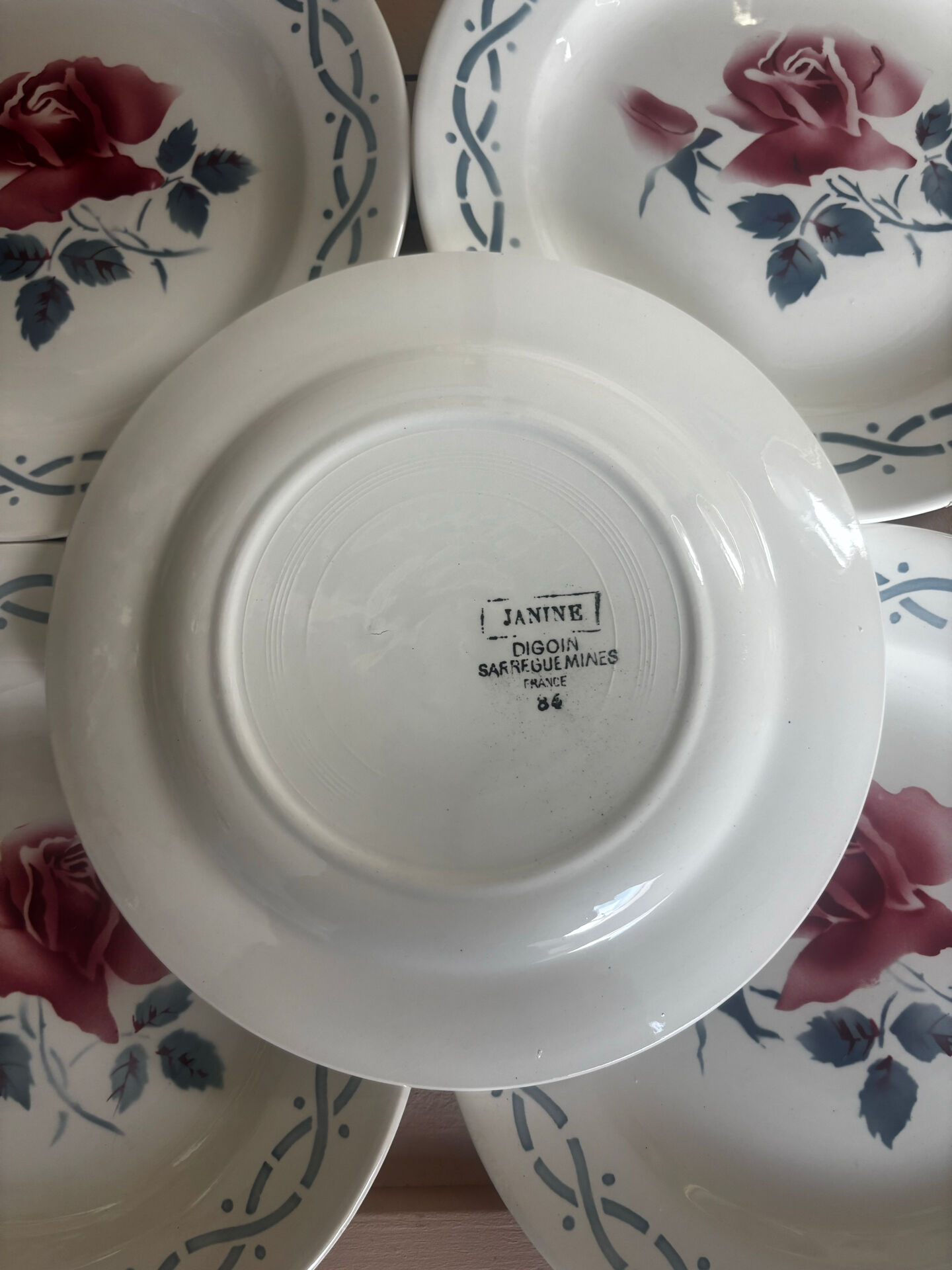Set of 5 dessert plates earthenware Digoin Sarreguemines Janine